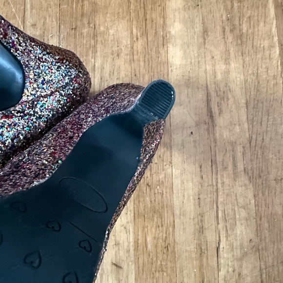 Candie's Multicolor Glitter Peep Toe Heels - Picture 5 of 8